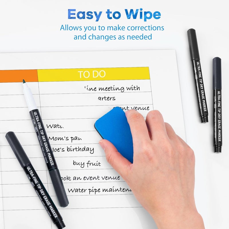 maxtek Black Dry Erase Markers Ultra Fine Tip, 0.7mm, Low Odor, Extra Fine Point Dry Erase Markers for Planning Whiteboard, Calendar Boards, Whiteboard Markers for School Supplies (6 Count) - Image 5